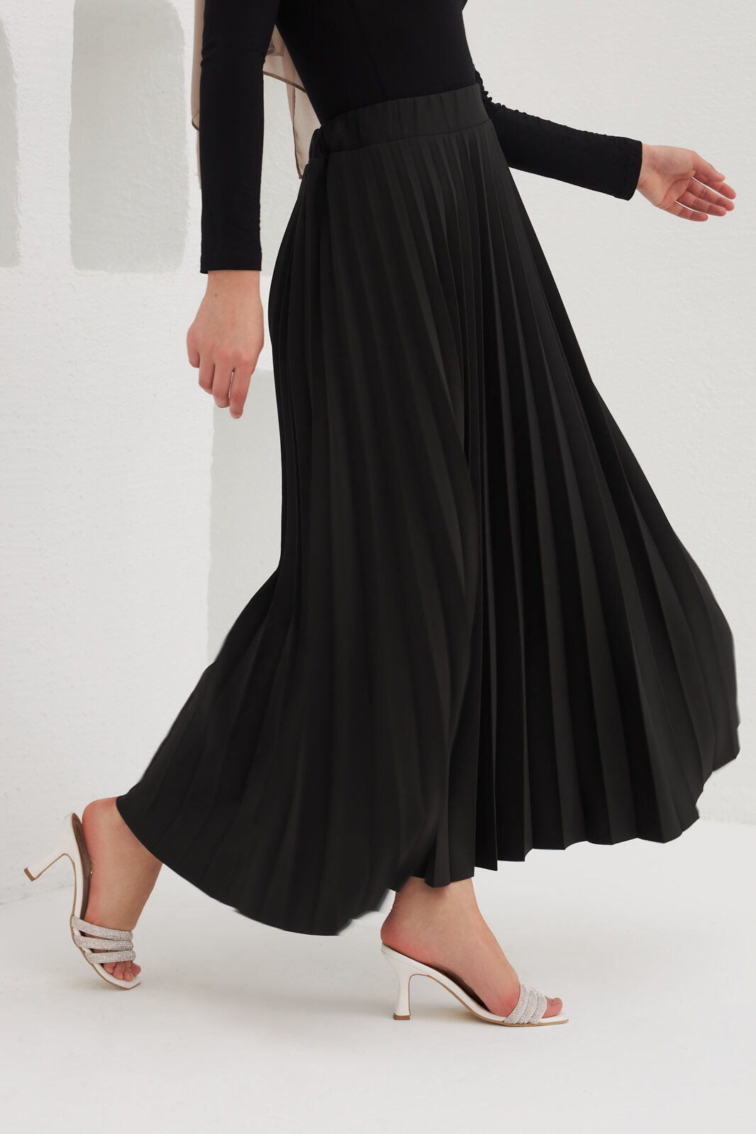 Selected Femme dip hem pleated maxi skirt in black satin  ASOS