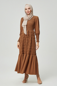 Camel Shirred  Dress