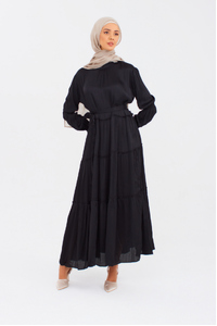 Black Satin Pleated Dress