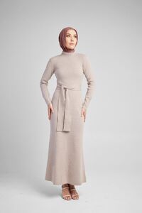 Taupe Slim Belted Dress