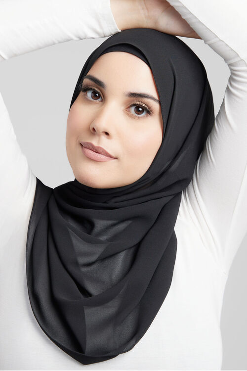 Black Plain Hijab [Size: Shawl - 60cm x 170cm]