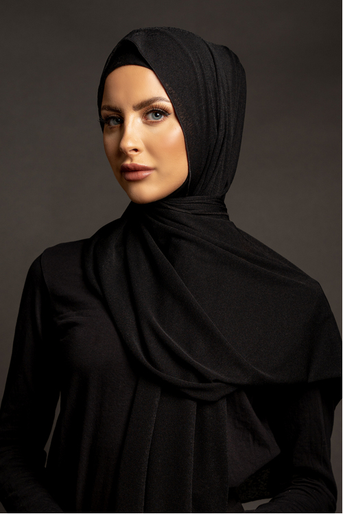 Black Stretch Hijab [Size: Shawl - 60cm x 170cm]