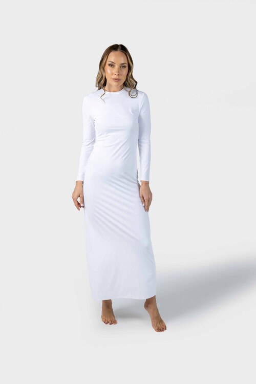 White Luxe Long Sleeve Slip Dress [size: s]