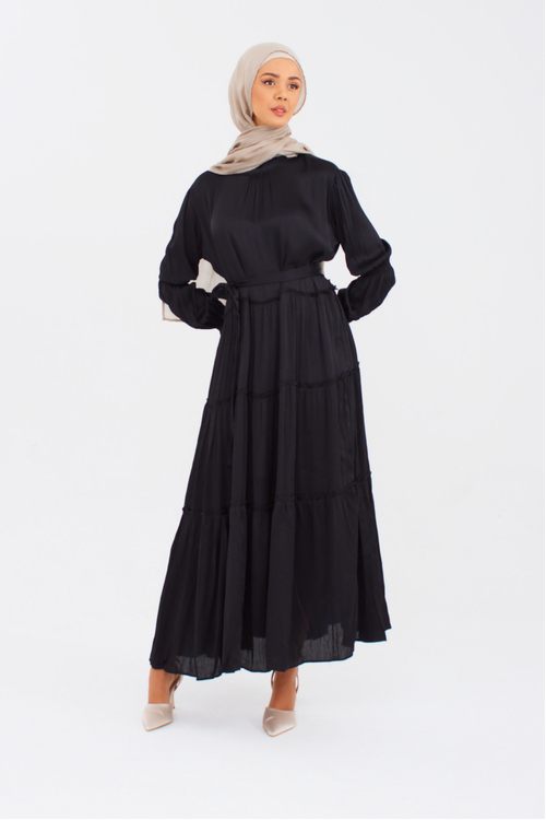 Black Satin Pleated Dress [size: 8]