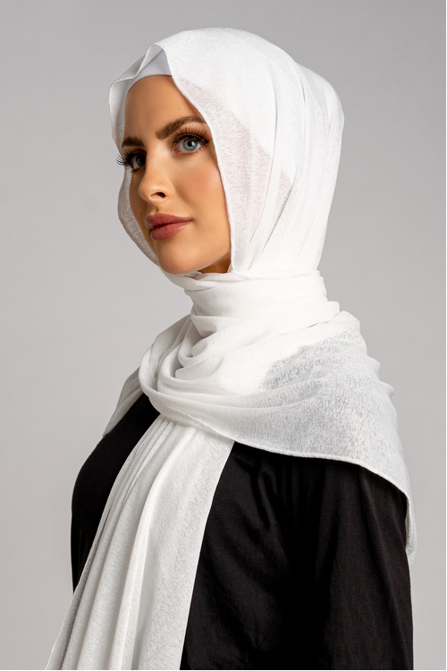 White Stretch Hijab [size: Shawl - 60cm x 170cm]